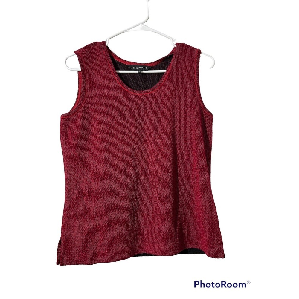 Ming Wang Women's Red Black Round Neck Sleeveless Top Sz‎ M